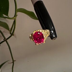 Elegant Gold Tone Costume Cocktail Ring with Red Stone